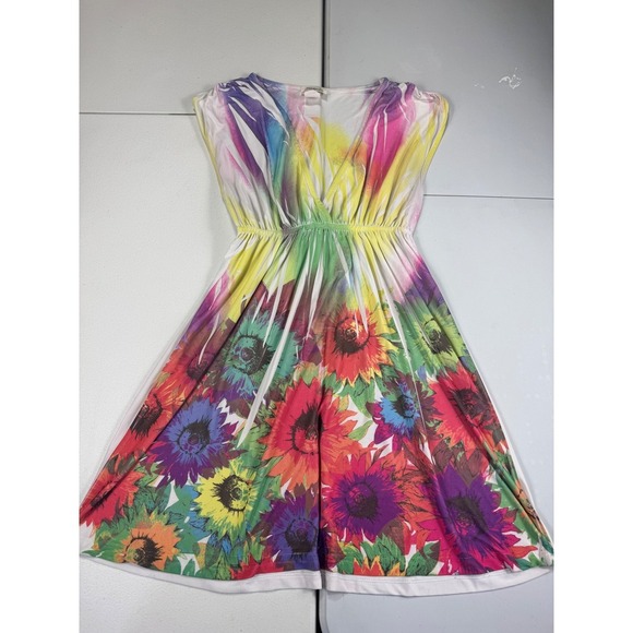 Belinda Rainbow Sunflower Dress V-Neck Sleeveless Summer Made in USA L - Picture 1 of 10